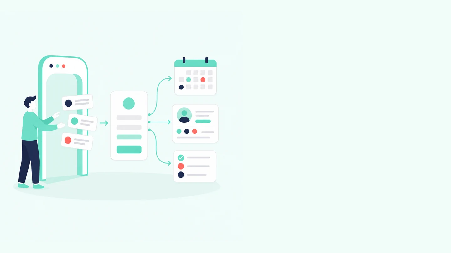 Puerta web que ordena solicitudes hacia agenda, CRM y tareas internas para mostrar una captación conectada.